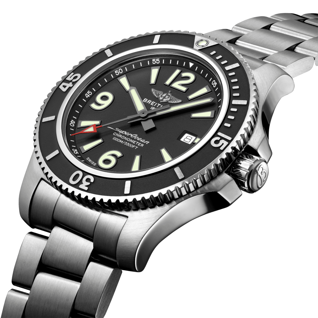 Breitling Superocean Automatic 44mm Black Dial Silver Steel Strap Watch for Men - A17367D71B1A1