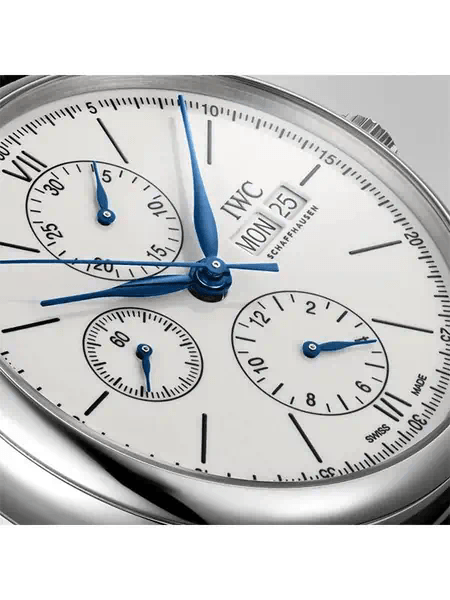 IWC Portofino Chronograph White Dial Black Leather Strap Watch for Men
