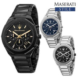 Maserati Stile Chronograph Black Dial Silver Steel Strap Watch For Men - R8873642004