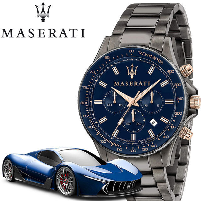 Maserati SFIDA Stainless For Men Watch Steel Dial Blue Chronograph