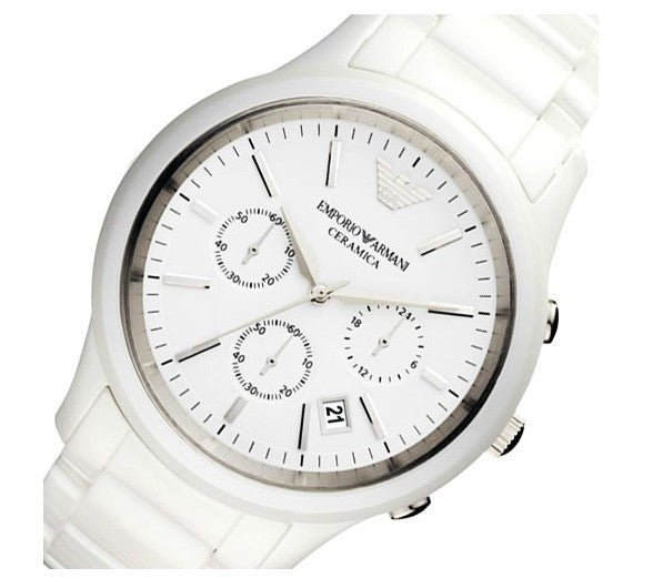 Emporio Armani Ceramica Chronograph White Dial White Strap Watch For Men -  AR1453