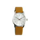 Calvin Klein City Silver Dial Light Brown Leather Strap Watch For Women- K2G23120