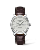 Longines Master Collection Automatic 38.5mm Silver Diamond Dial Brown Leather Strap Watch for Men - L2.755.4.77.3