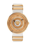 Versace V Metal Icon Gold Dial White & Gold Strap Watch for Women - VLC040014