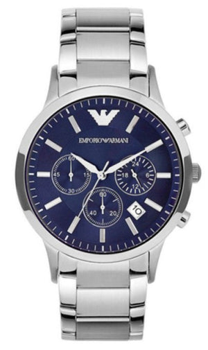 Emporio Armani Renato Chronograph Blue Dial Silver Steel Strap Watch For Men - AR2448