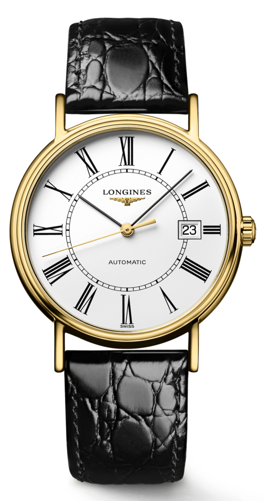 Longines Presence 25.5mm Automatic White Dial Black Leather Strap Watch for Women - L4.921.2.11.2