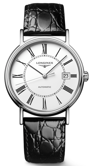 Longines Presence 38.5mm Automatic White Dial Black Leather Strap Watch for Men - L4.921.4.11.2