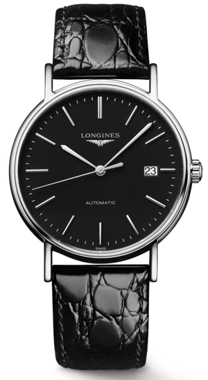 Longines Presence 38.5mm Automatic Black Dial Black Leather Strap Watch for Men - L4.921.4.52.2