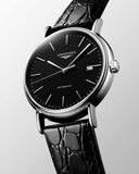 Longines Presence 38.5mm Automatic Black Dial Black Leather Strap Watch for Men - L4.921.4.52.2