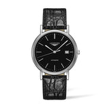 Longines Presence 38.5mm Automatic Black Dial Black Leather Strap Watch for Men - L4.921.4.52.2