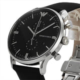 Emporio Armani Gianni Chronograph Black Dial Black Leather Strap