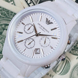 Emporio Armani Ceramica Chronograph White Dial White Strap Watch For Men - AR1453