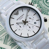 Emporio Armani Luigi Chronograph Ceramic White Dial White Ceramic Strap Watch For Men - AR1499