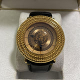 Versace V Metal Icon Gold Dial Black & Gold Strap Watch for Women - VLC030014