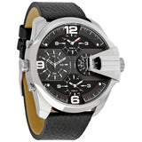 Diesel Uber Chief Oversized 4 Time Black Dial Leather Strap Watch For Men - DZ7376