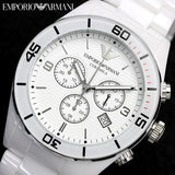 Emporio Armani Ceramic Chronograph White Dial White Ceramic Strap Watch For Men - AR1424