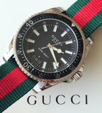 Gucci Dive Black Dial Green & Red Nylon Strap Watch For Men - YA136206