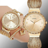 Guess Chiffon Gold Dial Gold Mesh Bracelet Watch For Women - W1083L2