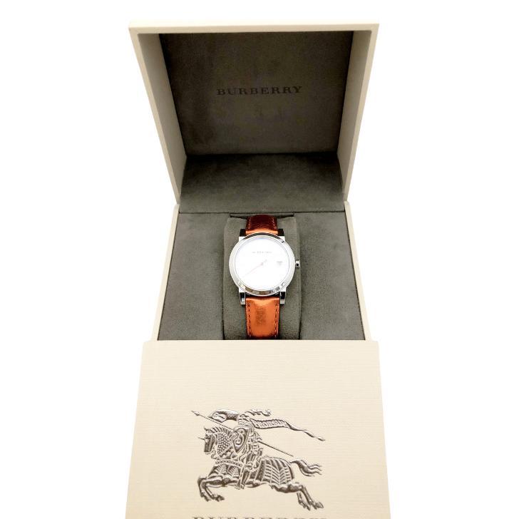 Burberry The City Silver Dial Orange Leather Strap Watch for Women - BU9121