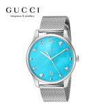 Gucci G-Timeless Turquiose Mother of Pearl Dial Silver Mesh Bracelet Watch For Women - YA1264039