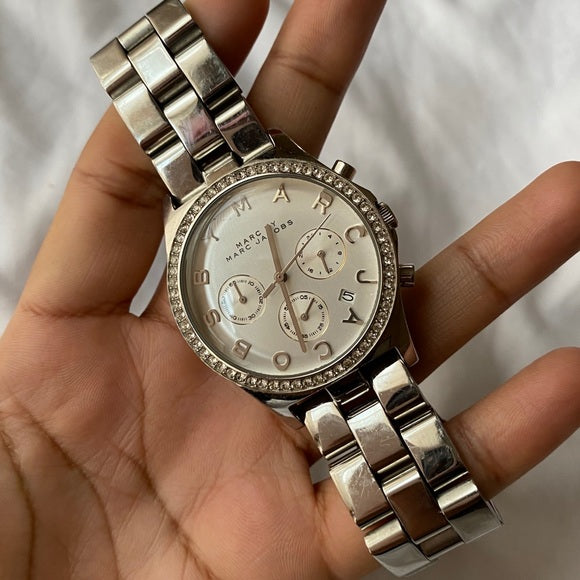 Marc Jacobs Henry Glitz Chronograph Silver Dial Silver Steel Strap