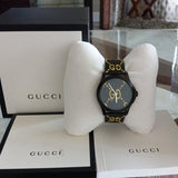 Gucci G Timeless Ghost Black Dial Black Leather Strap Watch For Men - YA1264019