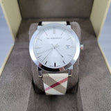 Burberry The City Nova Silver Dial White Leather Strap Watch for Women - BU9022