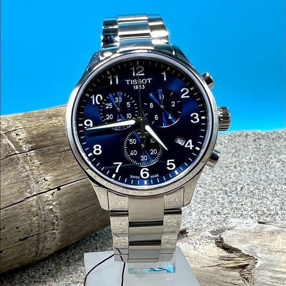 Tissot T Sport Chrono XL Classic Blue Dial Silver Steel Strap Watch For Men - T116.617.11.047.01