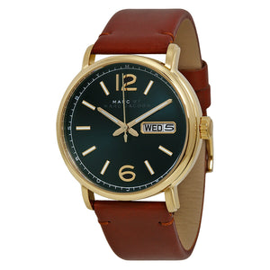 Marc Jacobs Fergus Green Dial Brown Leather Strap Watch for Men - MBM5077