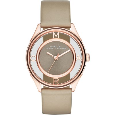 Marc Jacobs Tether Grey Dial Beige Leather Strap Watch for Women - MBM1375