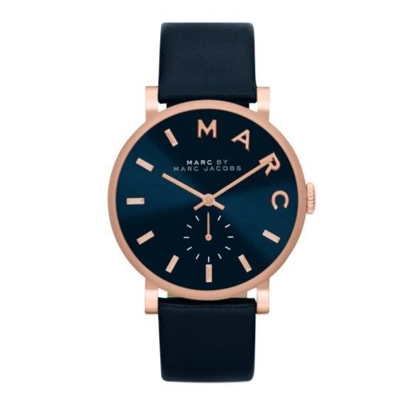 Marc Jacobs Baker Navy Blue Dial Navy Blue Leather Strap Watch for