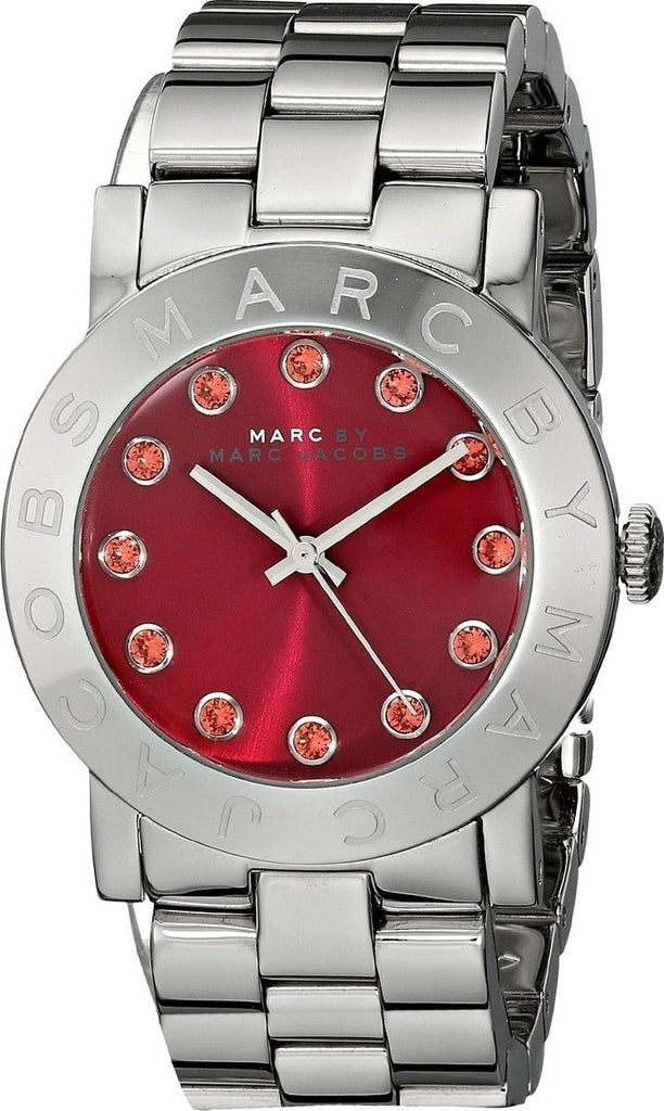 Marc Jacobs Amy Red Dial Silver Stainless Steel Strap Watch for Women - MBM3333