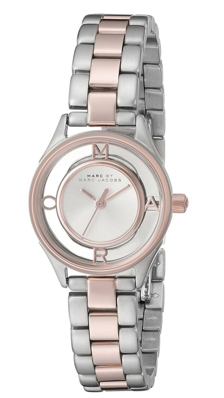 Marc Jacobs Tether Transparent White Dial Two Tone Steel Strap Watch for Women - MBM3418