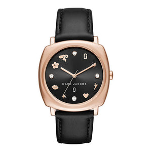 Marc Jacobs Mandy Black Dial Black Leather Strap Watch for Women - MJ1565