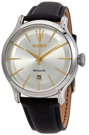 Maserati Epoca White Dial Black Leather Strap Watch For Men - R8851118002