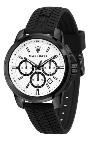 Maserati Successo 44mm White Dial Black Silicone Strap Watch For Men - R8871621010