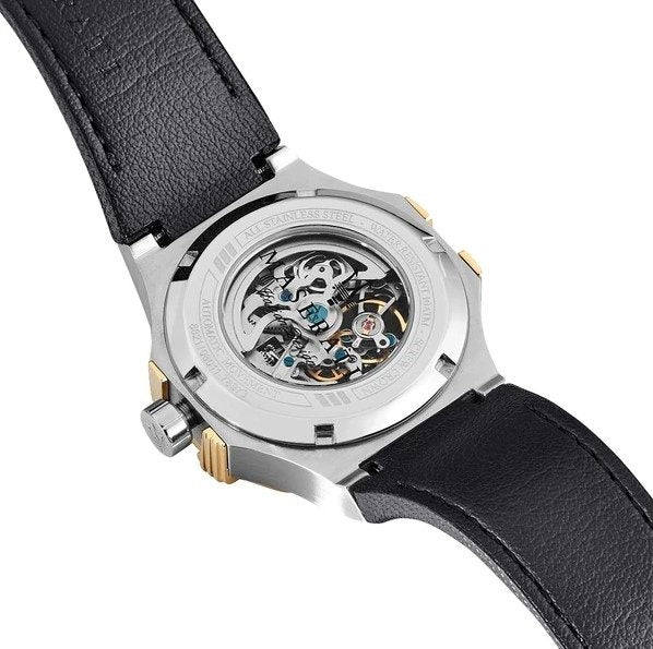 Maserati Potenza Automatic Skeleton Dial Black Leather Strap Watch 