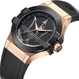 Maserati Potenza Black & Rose Gold Dial Black Rubber Strap Watch For Men - R8851108002