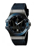 Maserati Potenza Black Dial 42mm Blue Leather Strap Watch For Men - R8851108007