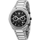 Maserati Stile Chronograph Black Dial Silver Steel Strap Watch For Men - R8873642004