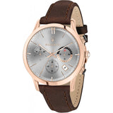 Maserati Ricordo Chronograph Silver Dial Brown Leather Strap Watch For Men - R8871633002