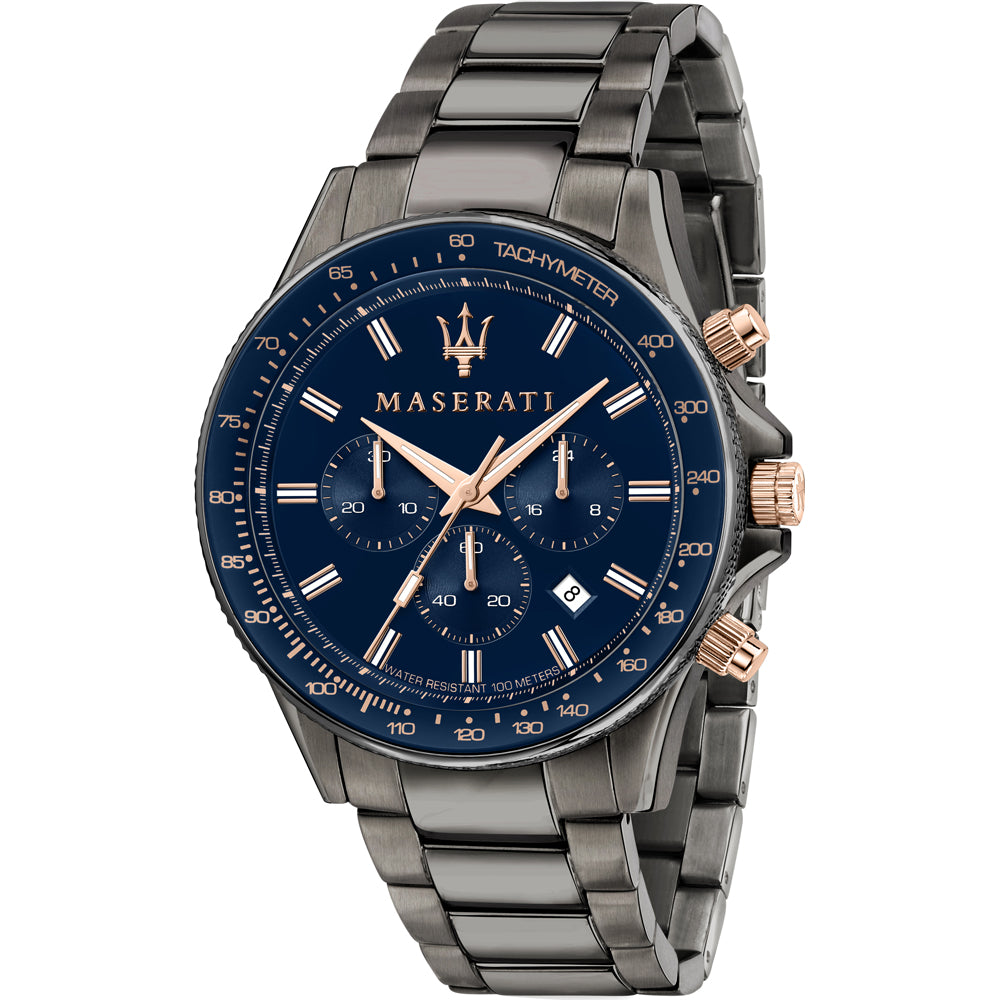 Watch Chronograph Dial Blue Stainless For Steel Maserati SFIDA Men
