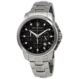 Maserati Successo Chronograph Black Dial Silver Steel Strap Watch For Men - R8873621001