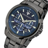 Maserati Successo Chronograph Blue Dial Black Steel Strap Watch For Men - R8873621005