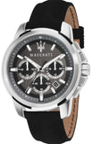 Maserati Successo 44mm Grey Dial Black Leather Strap Watch For Men - R8871621006