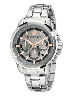 Maserati Successo Chronograph Silver Dial Silver Steel Strap Watch For Men - R8873621004