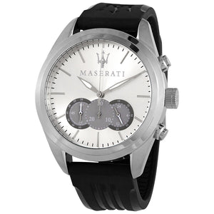 Maserati Traguardo Chronograph Silver Dial Black Rubber Strap Watch for Men - R8871612012