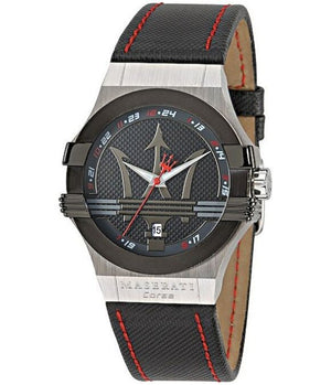 Maserati Potenza Black Dial Black Leather Strap Watch For Men - R8851108001