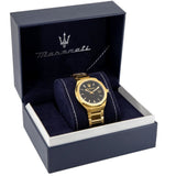 Maserati Stile Black Dial Gold Steel Strap Watch For Men - R8853142004