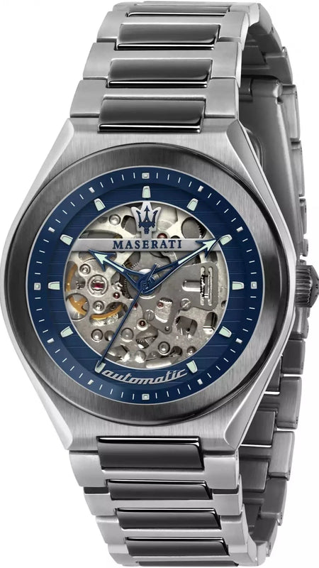 Maserati Triconic Automatic Skeleton Blue Dial Watch For Men - R8823139001